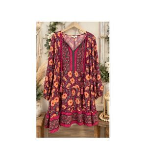 Easel Los Angeles Floral Patchwork Tiered Babydoll Mini Dress Womens Large Boho